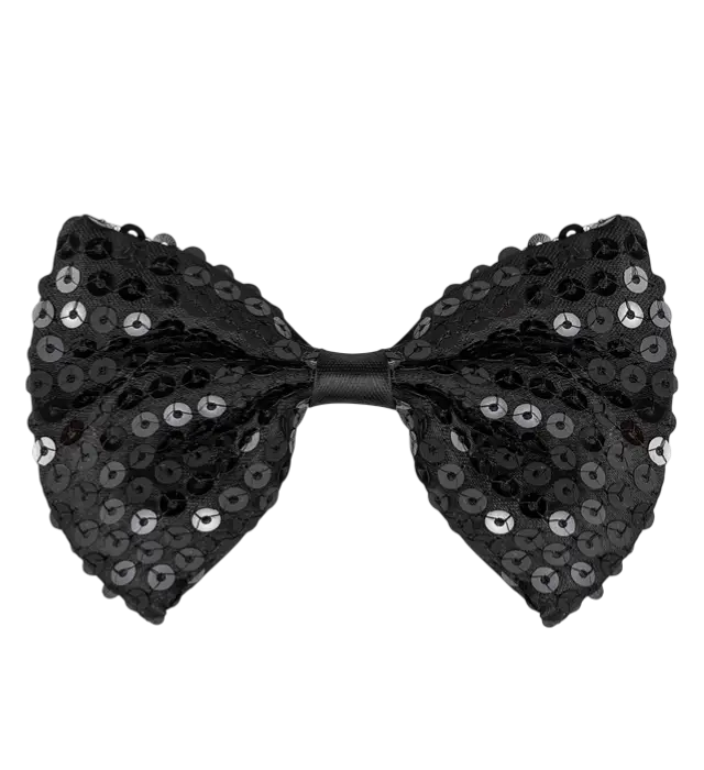 "BLACK SEQUINED BOW TIE