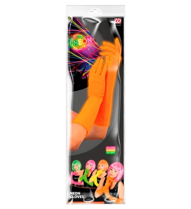 Long Neon Orange Gloves 40 cm – 80s Costume Accessory