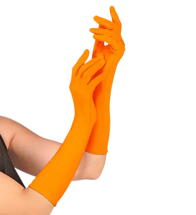 Long Neon Orange Gloves 40 cm – 80s Costume Accessory