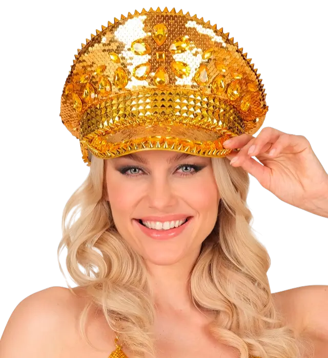 Festival Hat with Studs, Jewels and Gold Sequins – Costume Accessory