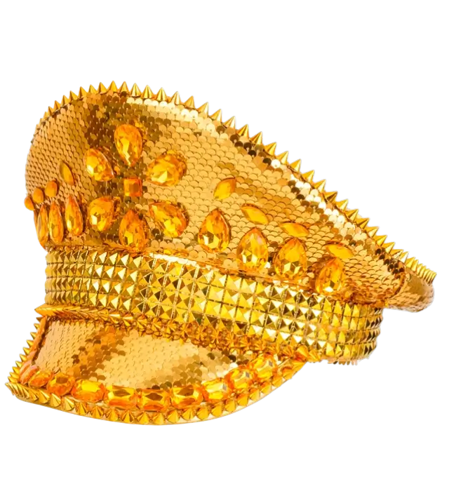 Festival Hat with Studs, Jewels and Gold Sequins – Costume Accessory