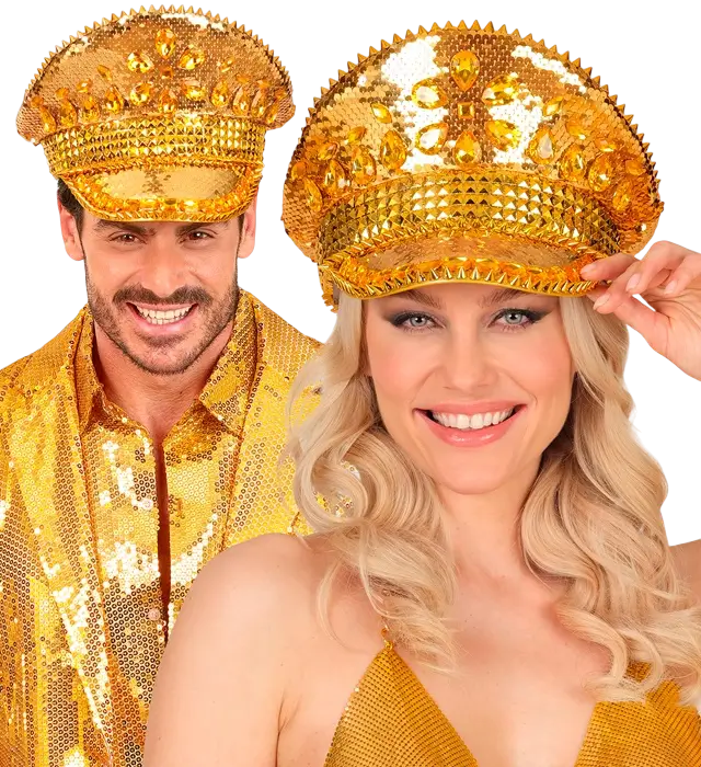 Festival Hat with Studs, Jewels and Gold Sequins – Costume Accessory