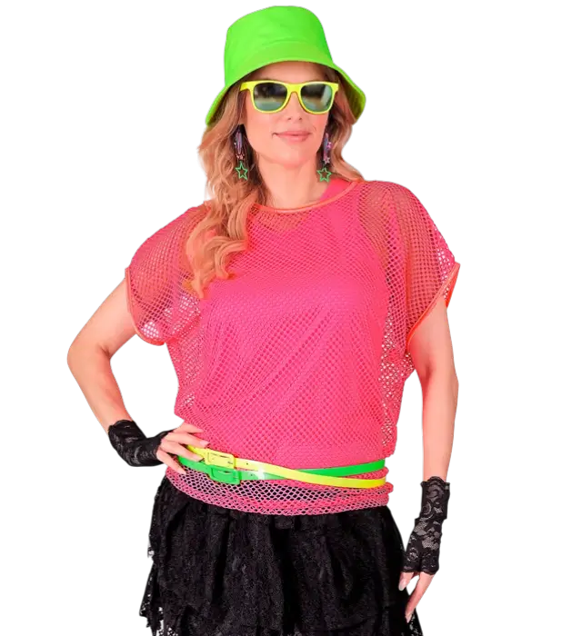 Neon Pink Mesh Shirt – 80s Disco Costume Shirt