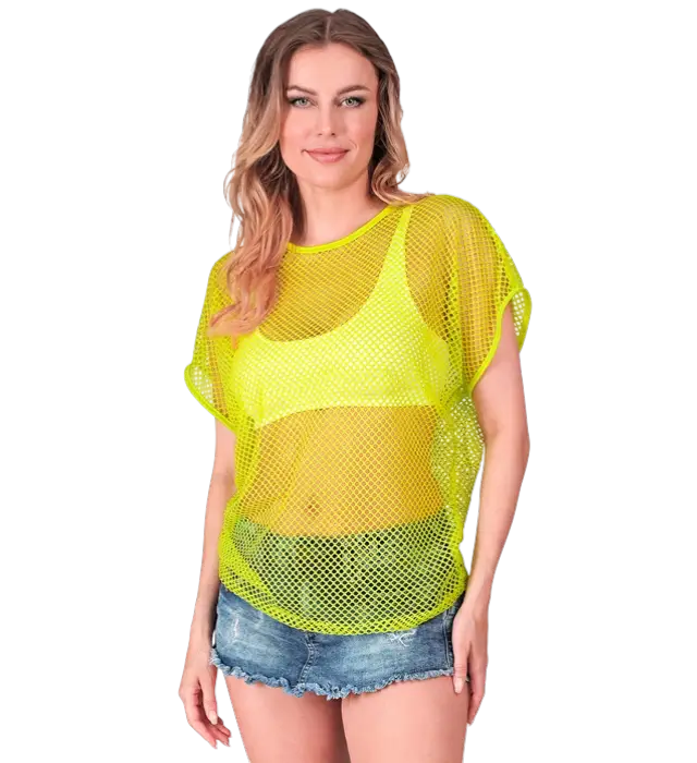 Neon Yellow Mesh Shirt – 80s Disco Costume Shirt