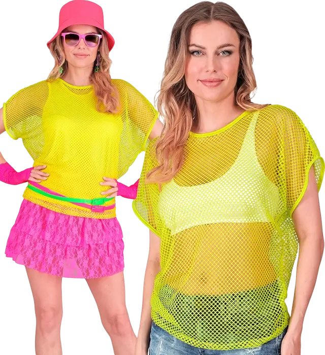 Neon Yellow Mesh Shirt – 80s Disco Costume Shirt