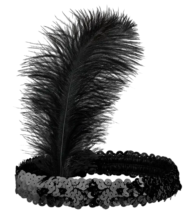 Black Charleston Sequin Headband with Vintage Feathers – 1920s Costume Accessory