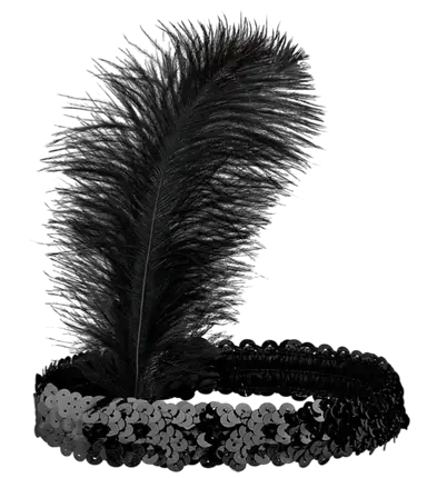 Black Charleston Sequin Headband with Vintage Feathers – 1920s Costume Accessory