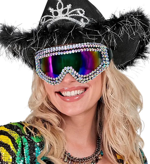 Après-Ski Glasses with Rhinestones – Winter Festival Party Glasses – Costume Accessory