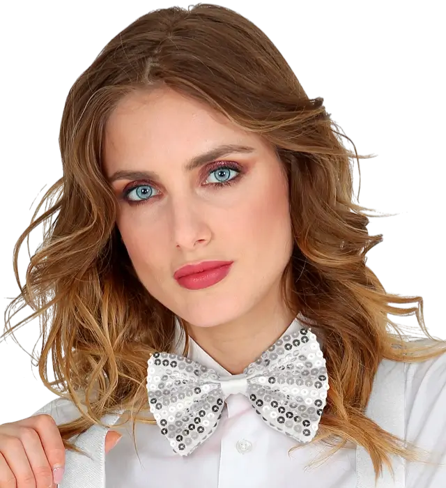 "SILVER SEQUIN BOW TIE