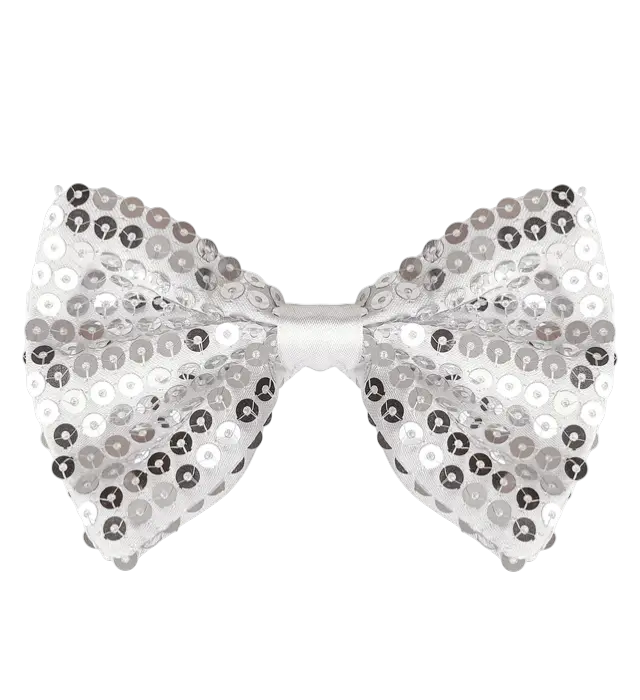 "SILVER SEQUIN BOW TIE