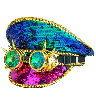 Festival Hat with Studs and Kaleidoscope Glasses with Spikes and Multicolor Sequins – Costume Accessory