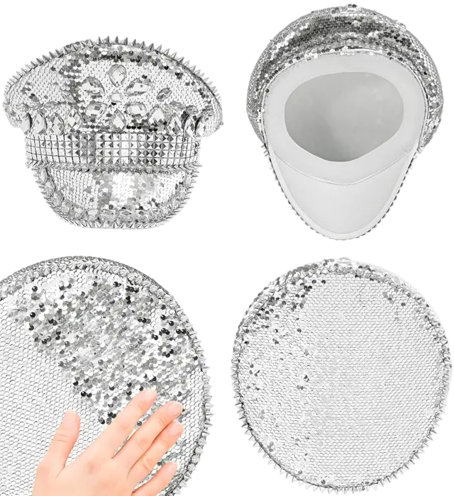 Festival Hat with Studs, Jewels and Silver Sequins – Costume Accessory
