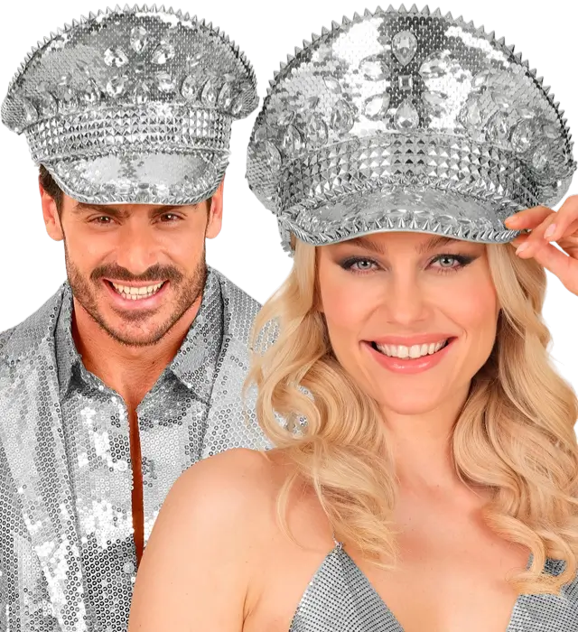 Festival Hat with Studs, Jewels and Silver Sequins – Costume Accessory