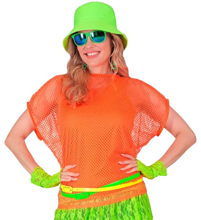 Neon Orange Mesh Shirt – 80s Disco Costume Shirt
