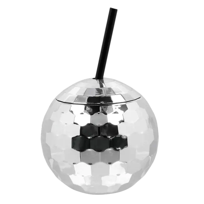 Ball disco cup with silver straw 600ml