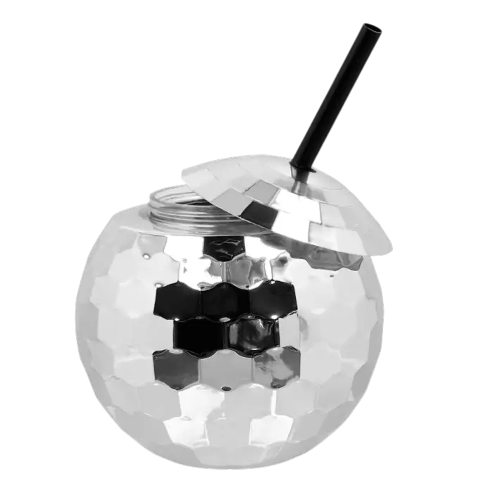 Ball disco cup with silver straw 600ml