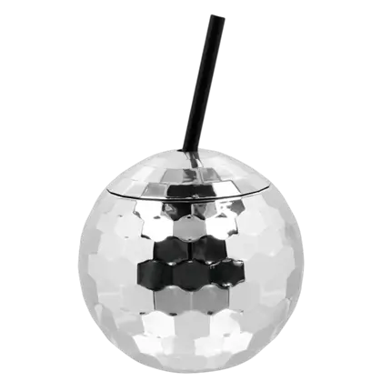 Ball disco cup with silver straw 600ml