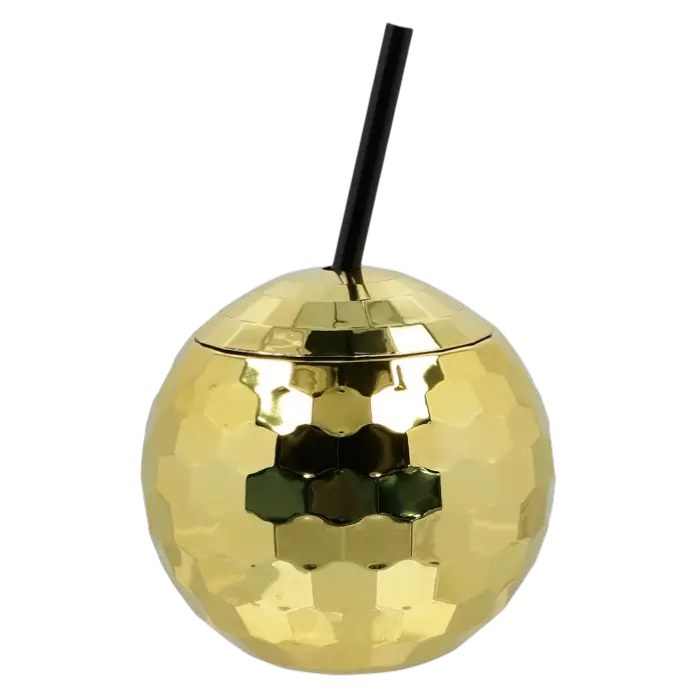 Ball disco cup with gold straw 600ml