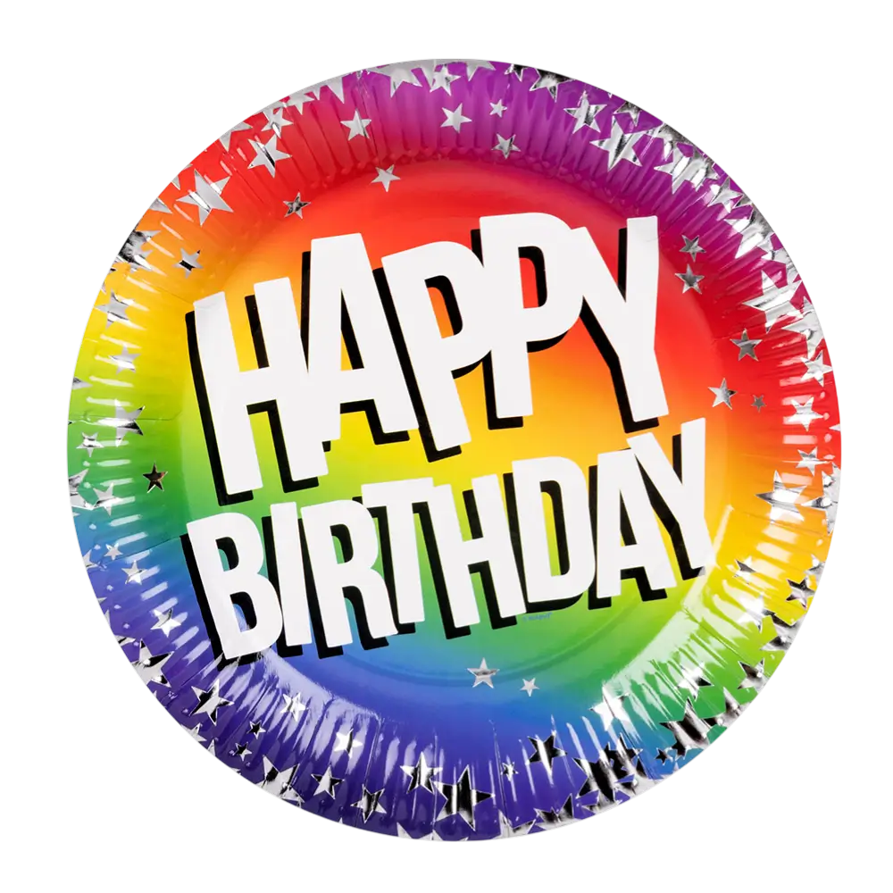 Set of 10 Rainbow 'Happy birthday' paper plates (XL)
