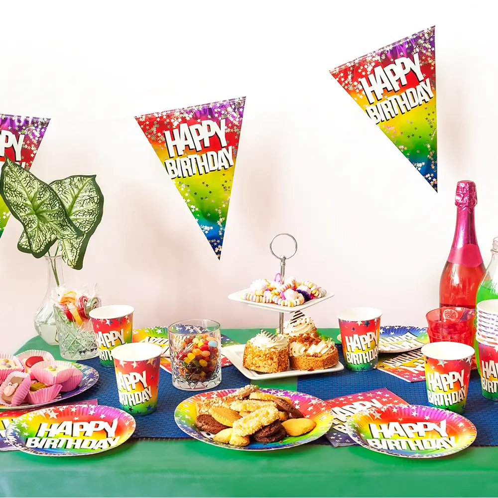 Set of 10 Rainbow 'Happy birthday' paper plates (XL)