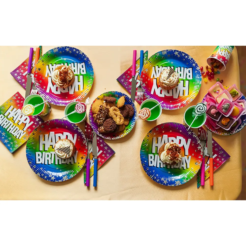 Set of 10 Rainbow 'Happy birthday' paper plates (XL)