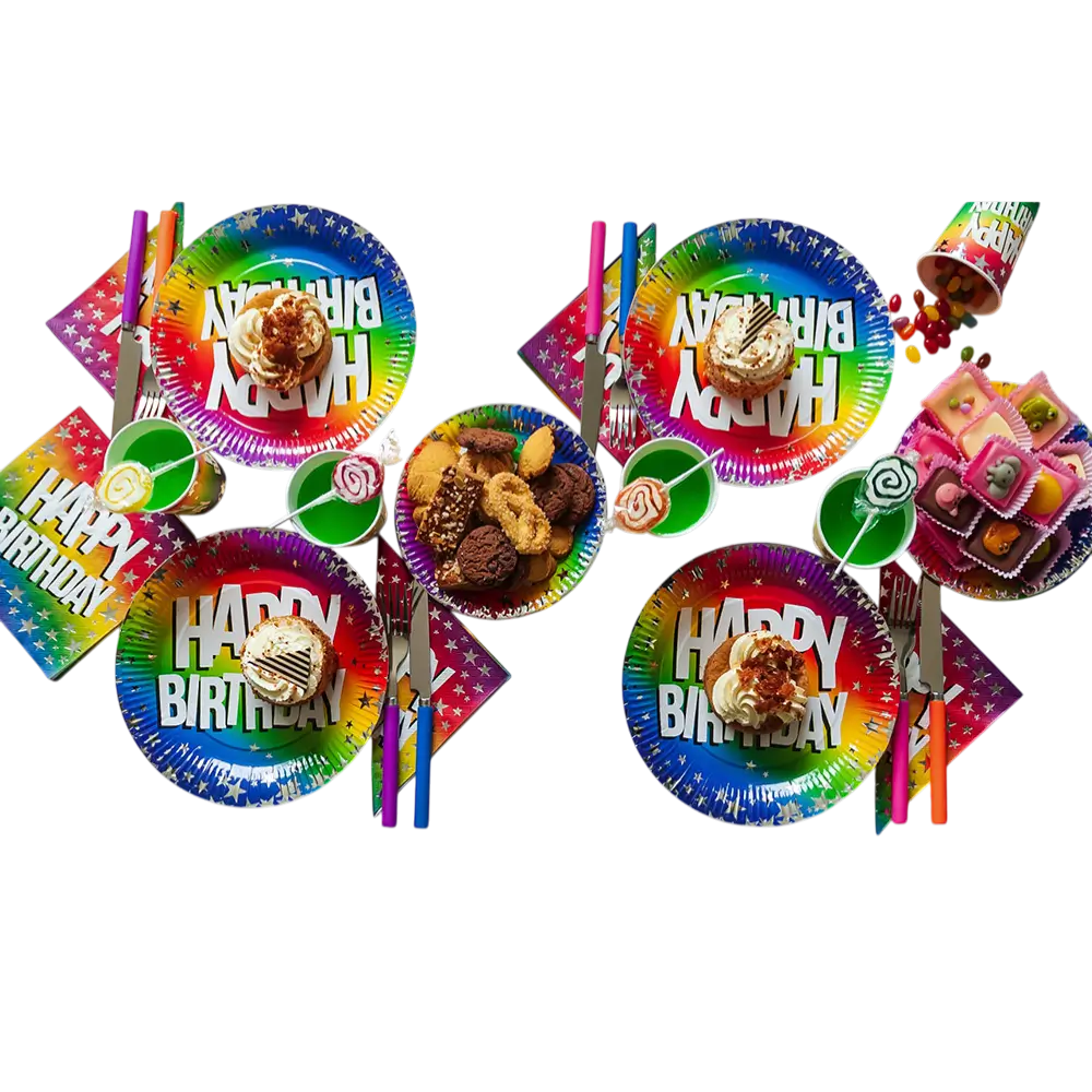 Set of 10 Rainbow 'Happy birthday' paper plates (XL)
