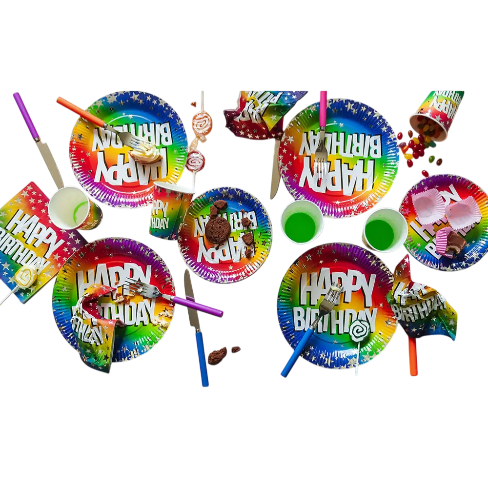 Set of 10 Rainbow 'Happy birthday' paper plates (XL)