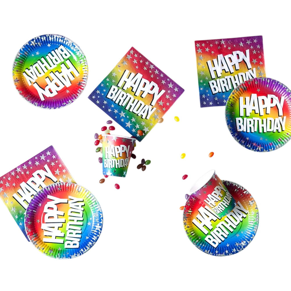 Set of 10 Rainbow 'Happy birthday' paper plates (XL)