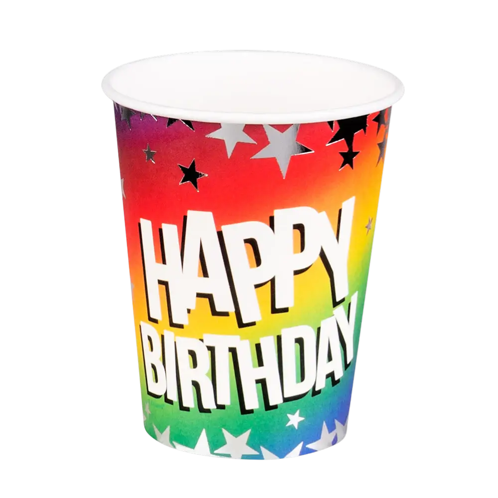 Set of 10 Rainbow 'Happy birthday' paper cups 25cl