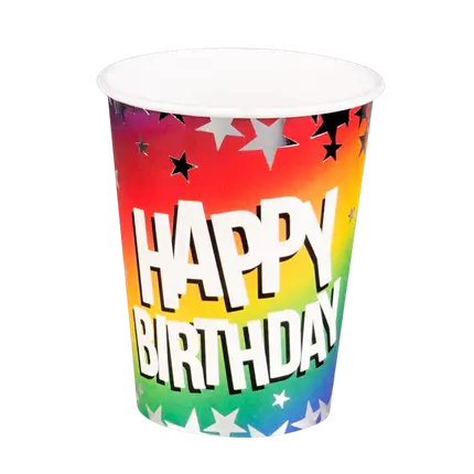 Set of 10 Rainbow 'Happy birthday' paper cups 25cl