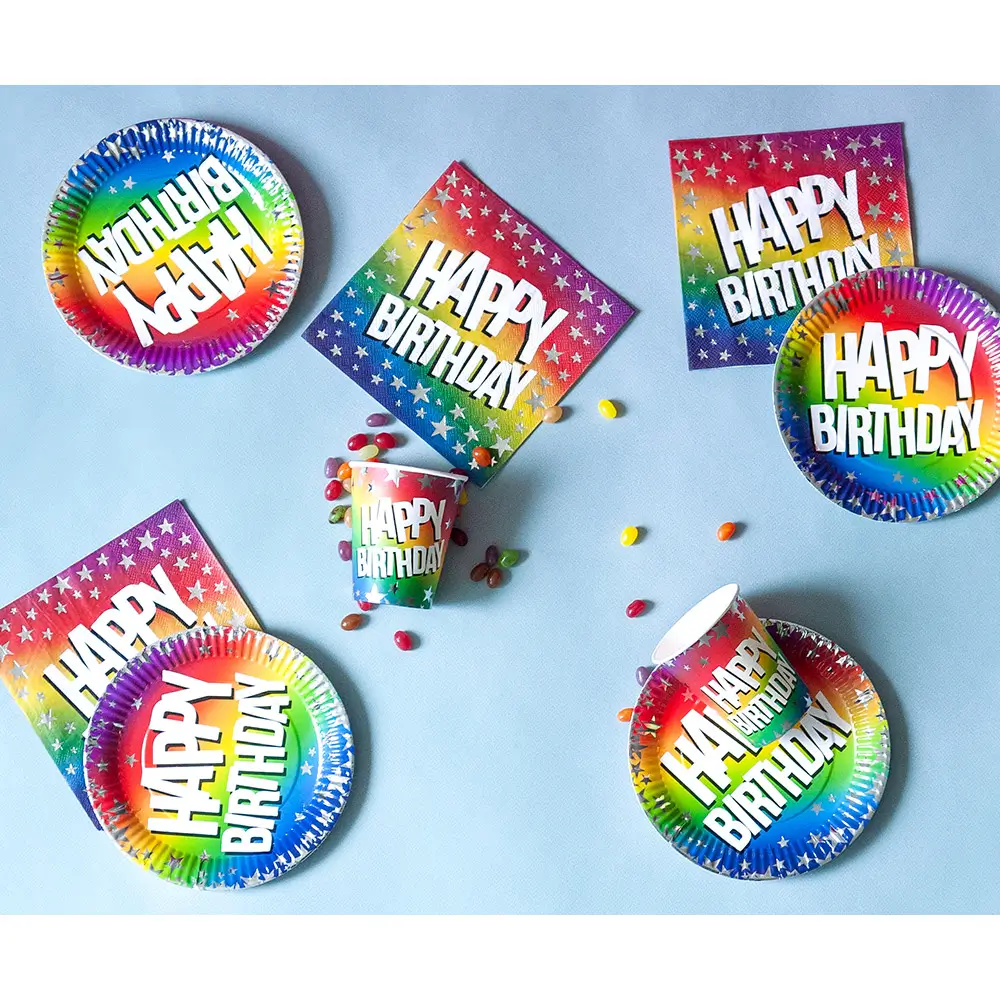 Set of 20 Rainbow 'Happy birthday'33cm paper napkins