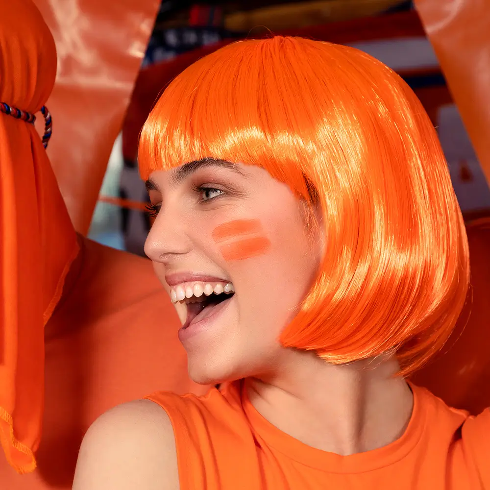 Fluorescent orange Cabaret wig
