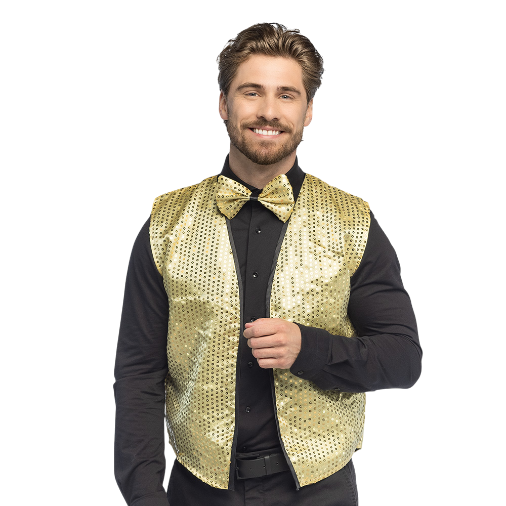 Sequin vest and bow tie “Spangles” – Size M/L – Gold