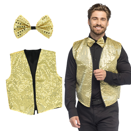 Sequin vest and bow tie “Spangles” – Size M/L – Gold