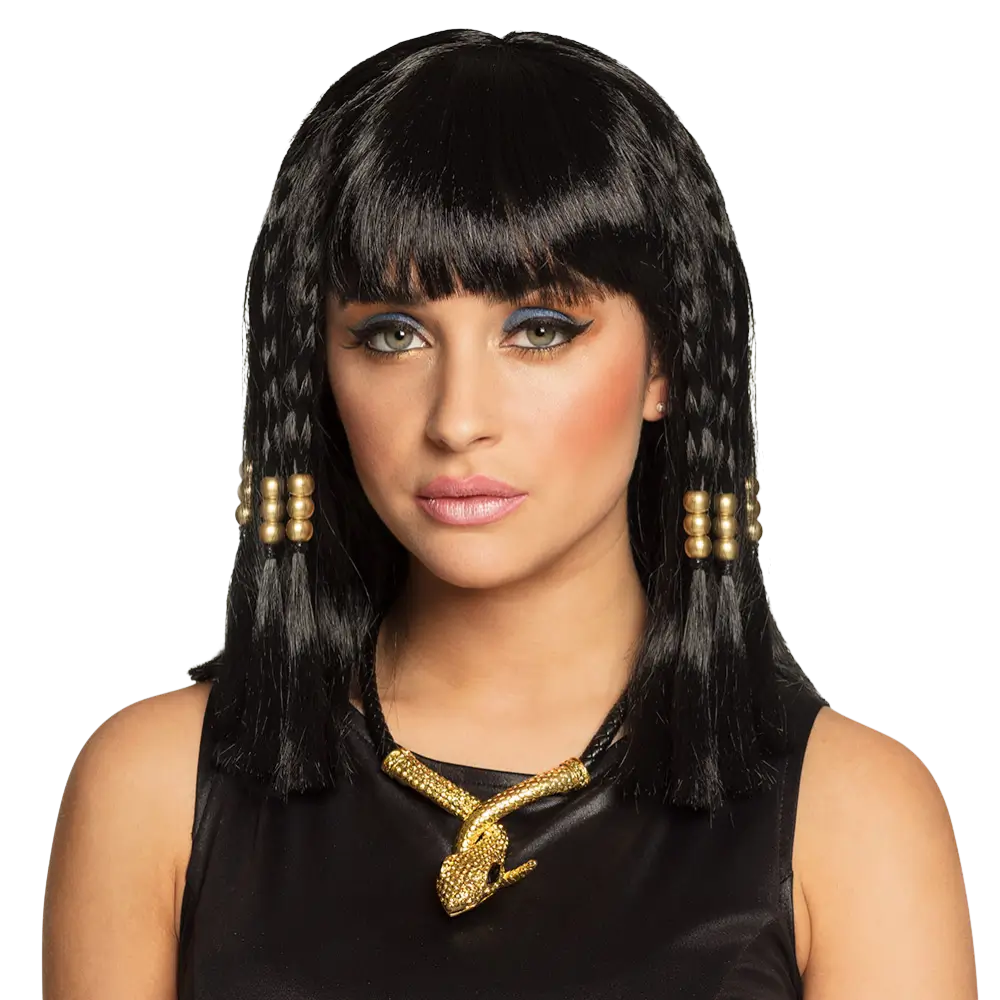 Cléo" wig - Black straight cut with Egyptian style fringe
