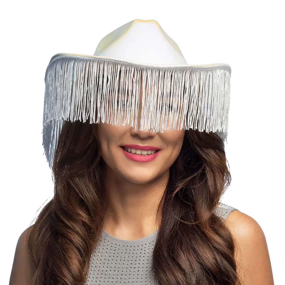 Fabulous" fringed cowboy hat - White
