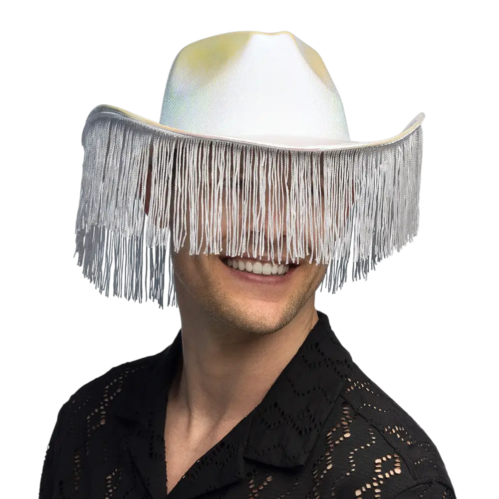 Fabulous" fringed cowboy hat - White