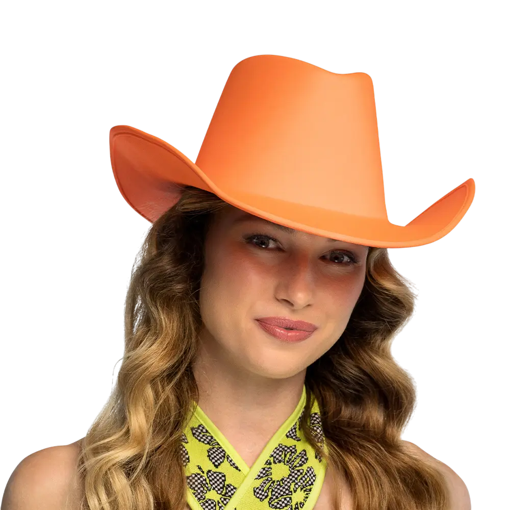 Blaze" fringed cowboy hat - Fluorescent orange