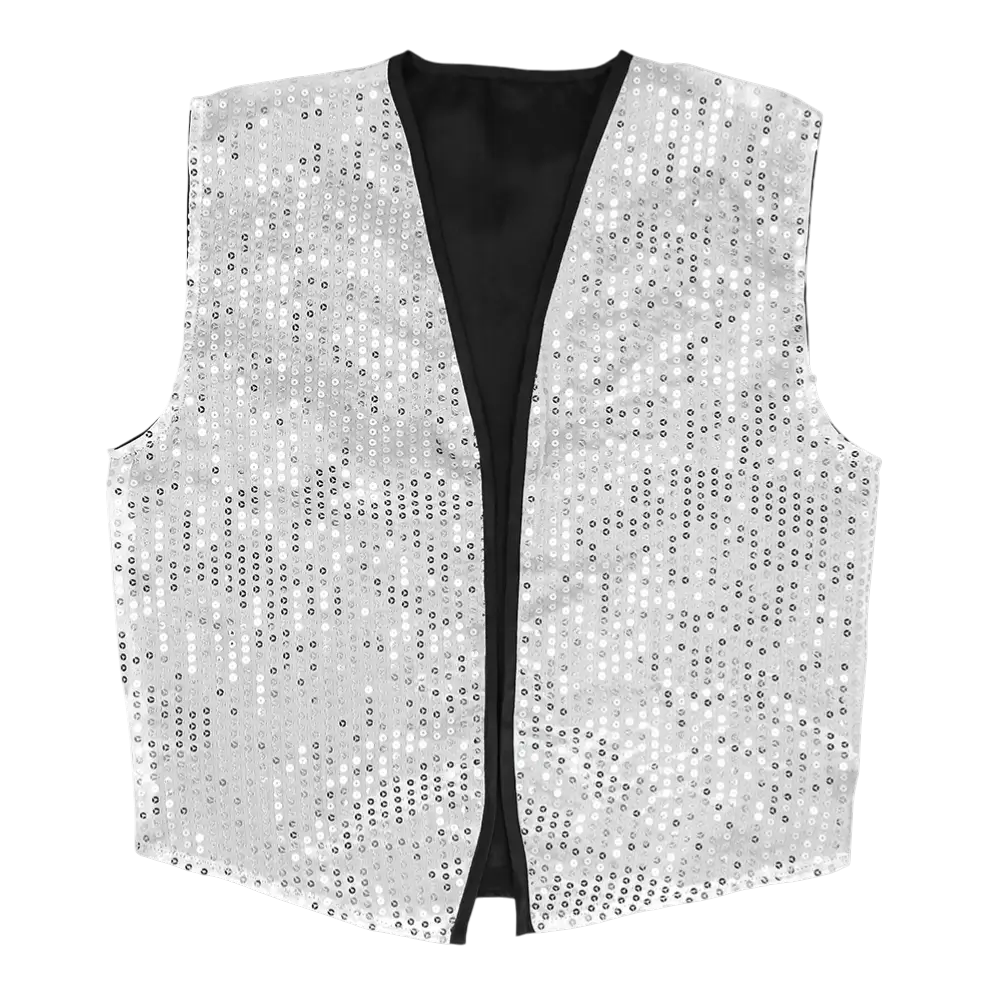 Spangles" sequined waistcoat and bow tie - Size M/L - Silver