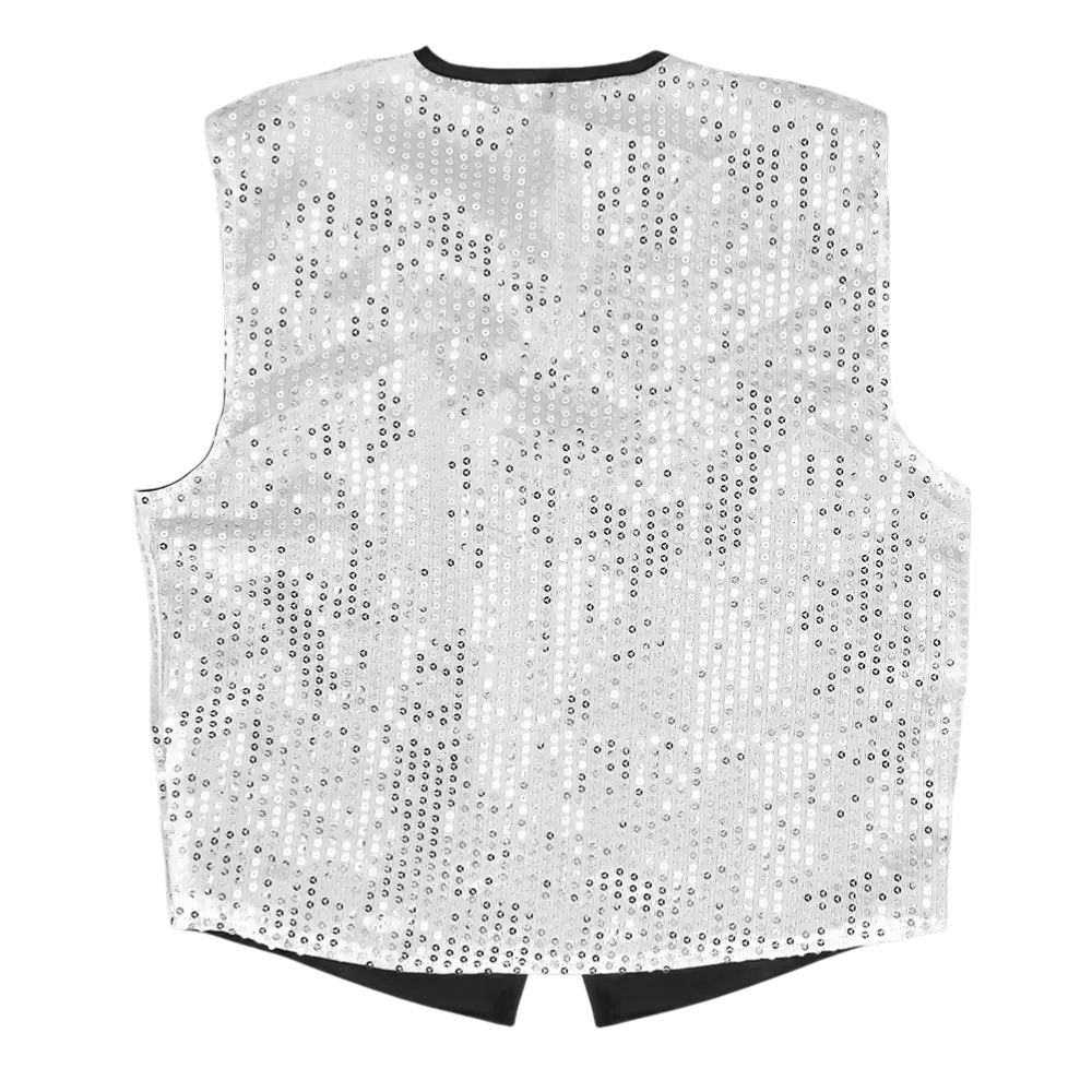 Spangles" sequined waistcoat and bow tie - Size M/L - Silver