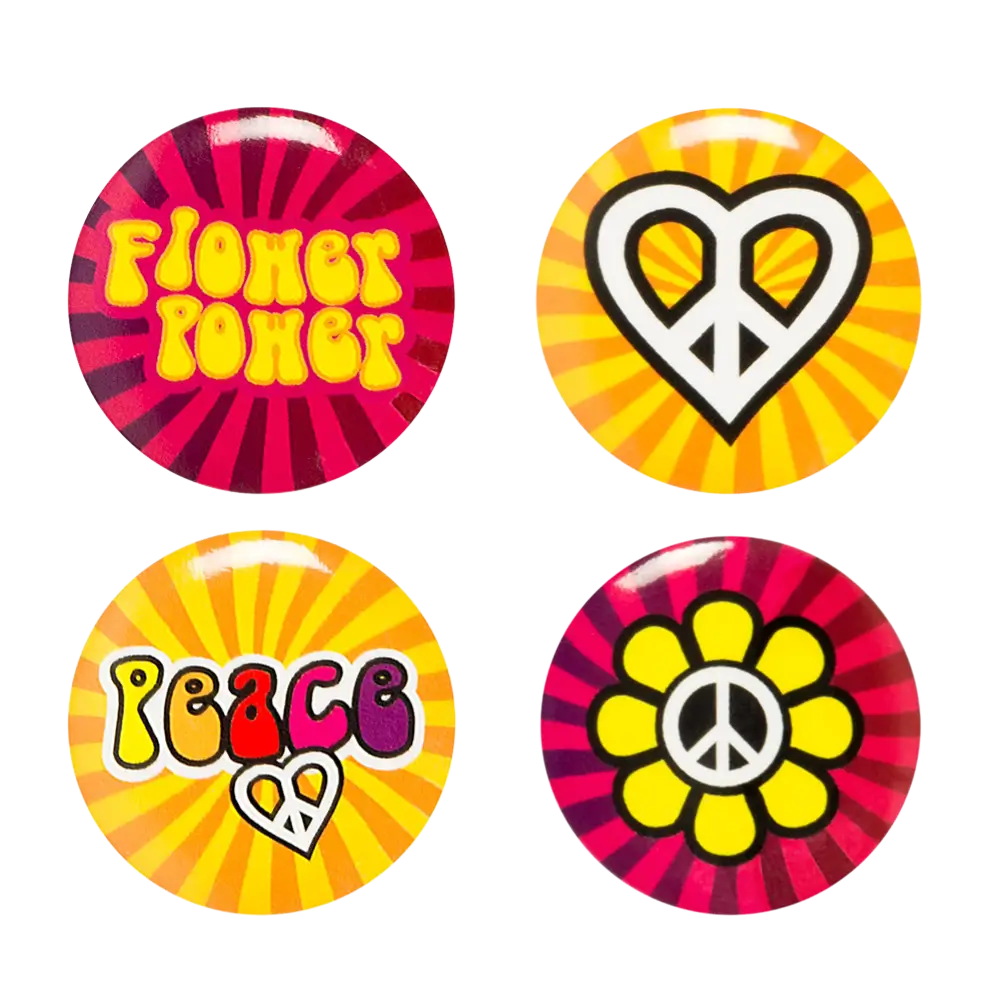 Pack of 4 Hippie badges - Flower Power accessories