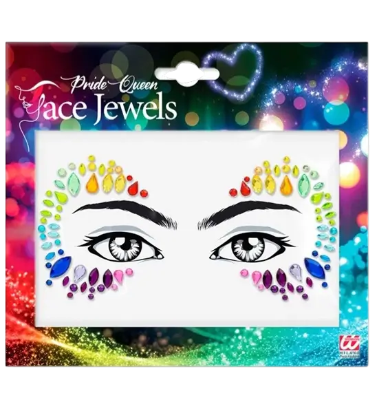 Reine de la Pride face jewellery - Rainbow rhinestones