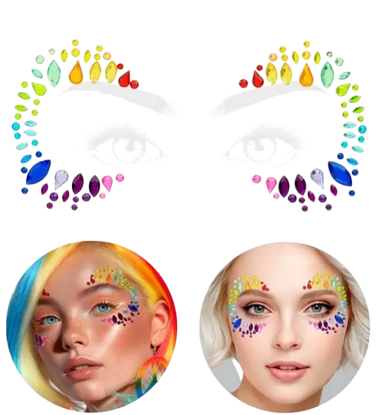 Reine de la Pride face jewellery - Rainbow rhinestones