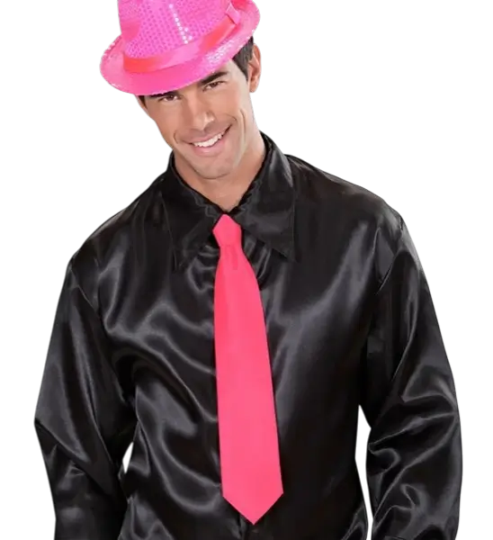Fluorescent Pink Satin Tie - 80s Evening Accessory