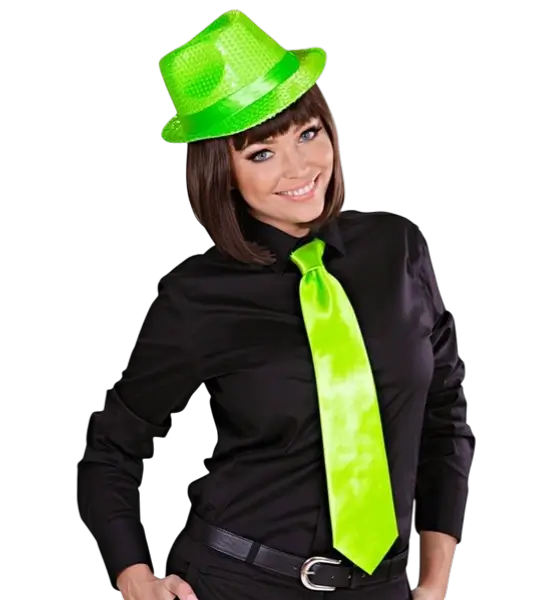 Fluorescent Green Satin Tie - 80s Evening Accessory