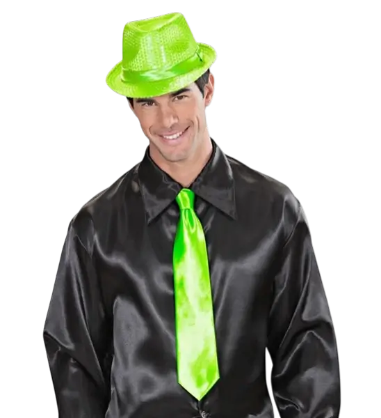 Fluorescent Green Satin Tie - 80s Evening Accessory