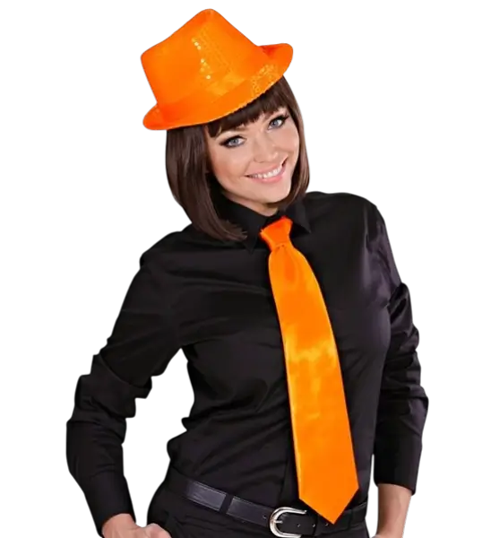 Fluorescent Orange Satin Tie - 80s Evening Accessory