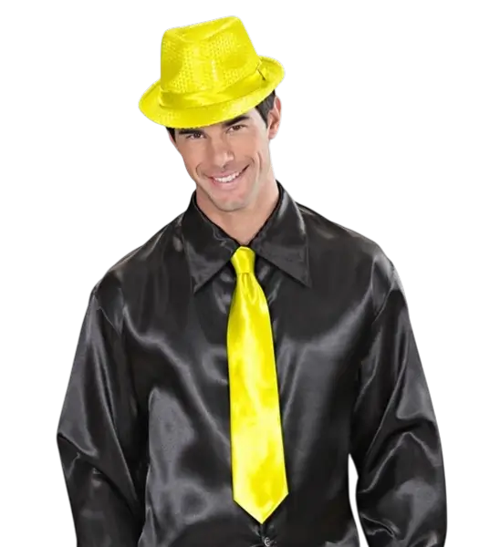 Fluorescent Yellow Satin Tie - 80s Evening Accessory