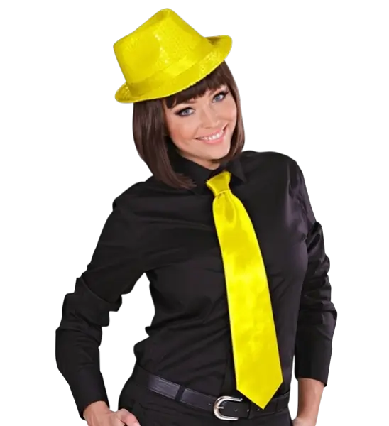 Fluorescent Yellow Satin Tie - 80s Evening Accessory