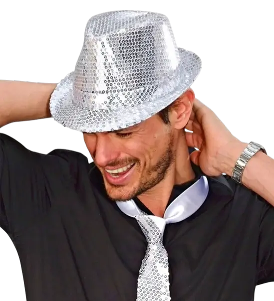 Silver Glitter Hat - Disco Evening Accessory